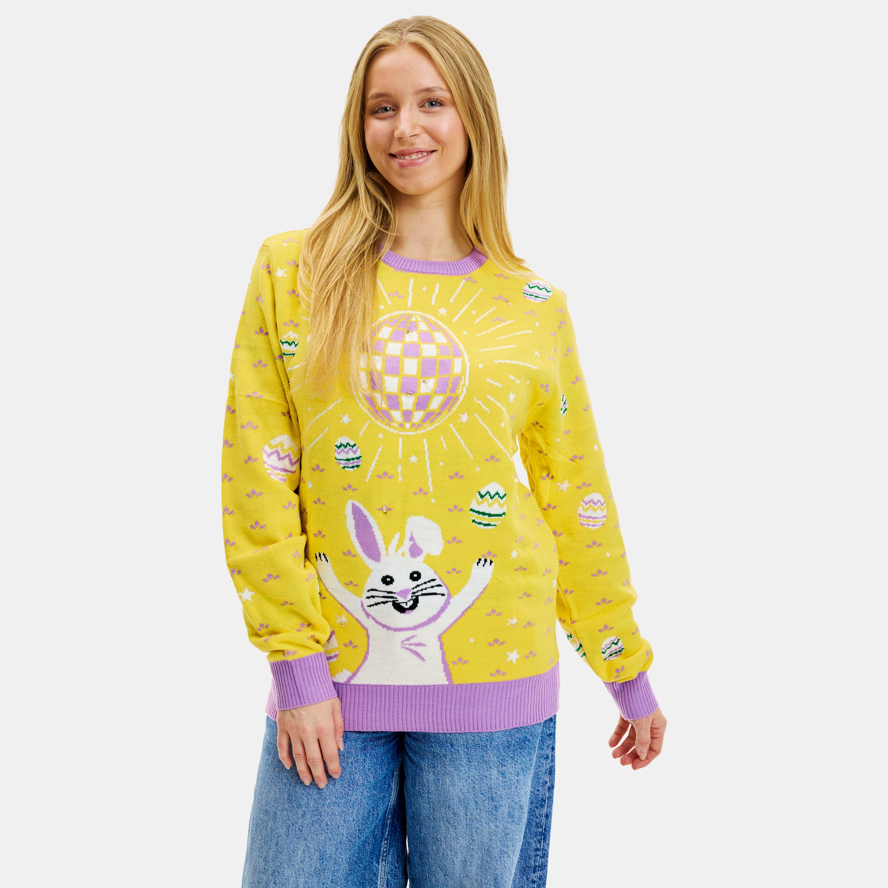 Disco Påskesweater LED Gul - Dame